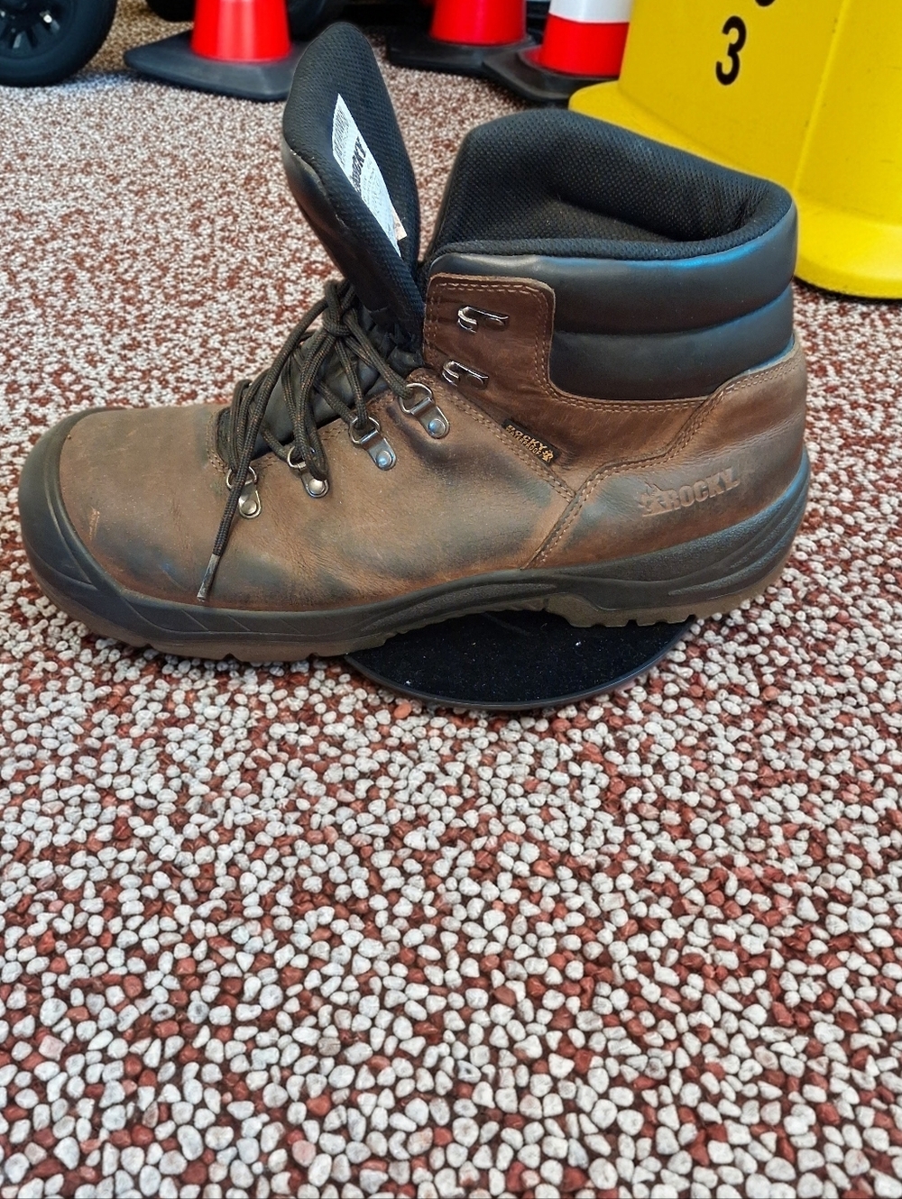 Rocky Brown Leather Waterproof Work Boot with Black Collar SIZE 15W